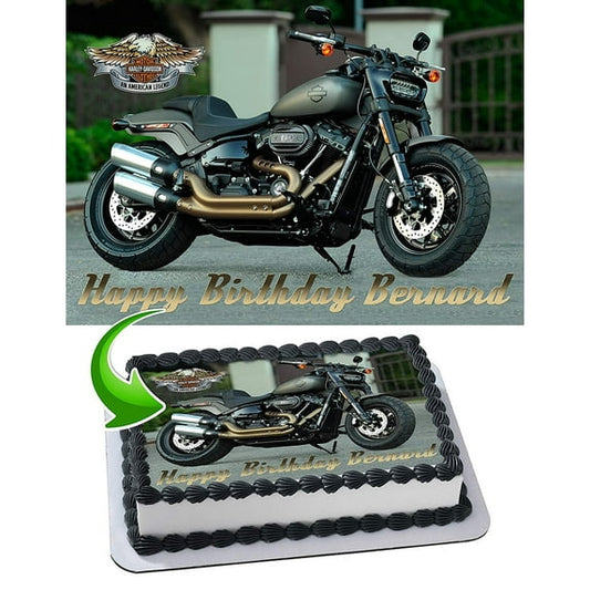 Harley Davidson Motorcycle Themed Birthday Edible Image Cake Topper For Half Sheet Cake By TNCT