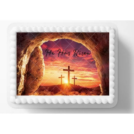 He Has Risen Religious Edible Image Cake, Cupcake & Cookie Topper, by Tnct.