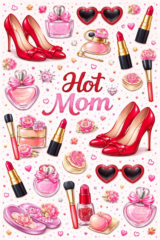 Hot Mom Sunglasses, Lipstick & Heels Pattern Edible Image Cake Border Strips, by Tnct. (1 Count)