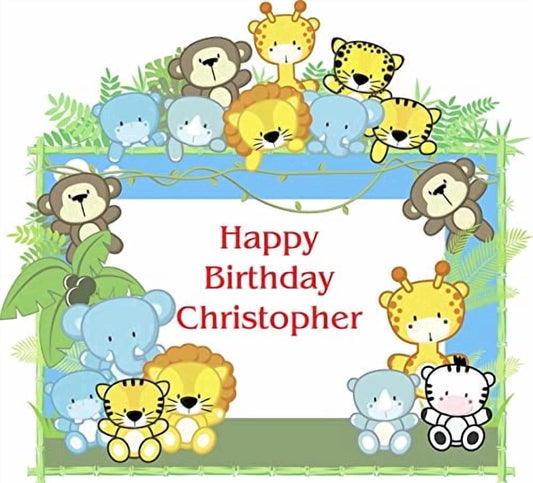 Jungle Animals Edible Image Icing Cake Topper for Quarter Sheet Cake, by TNCT