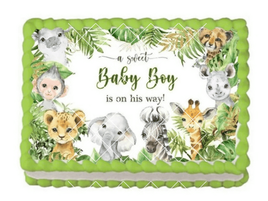 Jungle Edible Image Baby Shower Cake Topper for Quarter Sheet Cake, by TNCT's Designs