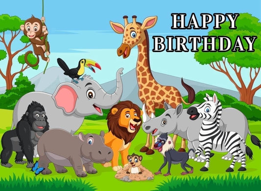 Jungle Safari Theme Animals Happy Birthday Edible Icing Image Cake Topper, by Tnct.