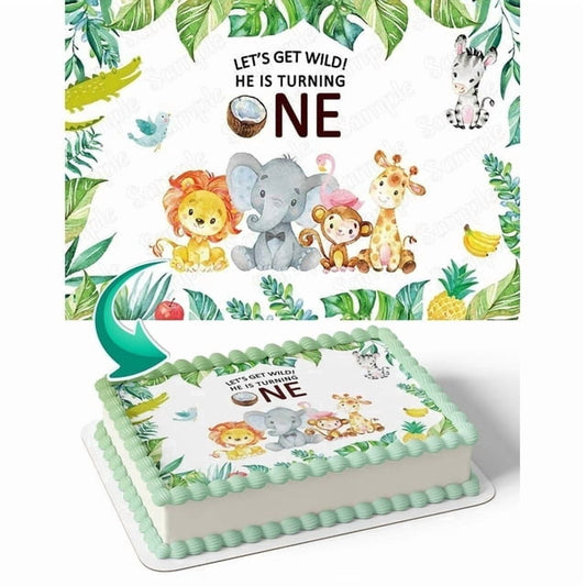 Lets Get Wild He is Turning One Edible Icing Image Cake Topper, by Tnct.