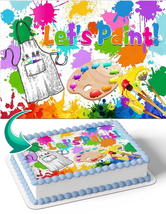 Lets Paint Splash Painting Art Edible Image Icing Cake Topper for Quarter Sheet Cake, by TNCT