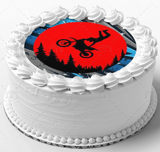 7.5" Round Pre-Cut Colorful Dirtbike Motocross Theme Birthday with Legs in Air Edible Image Cake Topper, by Tnct. (1 Count)