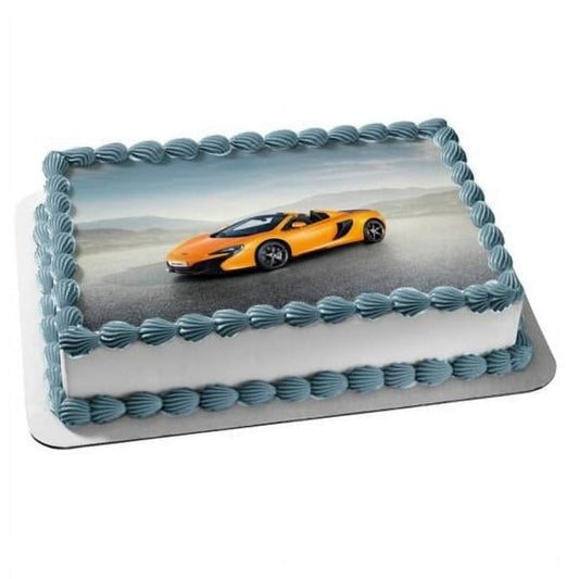Mclaren 650 Orange Spyder Sports Car Birthday Edible Image Cake Topper For Quarter Sheet Cake By TNCT