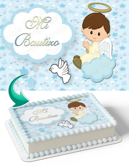 Mi Bautizo My Baptism Blue Baby Boy Edible Image Icing Cake Topper, by TNCT (1 Count) Count of 1)