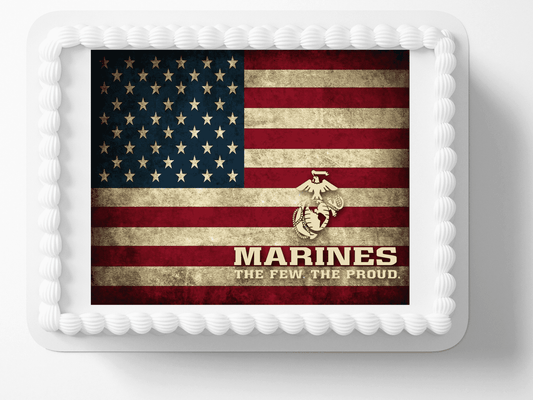 Military Marines Edible Image Icing Cake Topper for Quarter Sheet Cake, by Tnct.