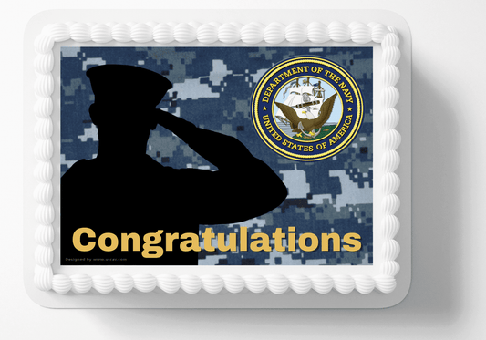 Military Navy Edible Image Icing Cake Topper for Quarter Sheet Cake, by TNCT