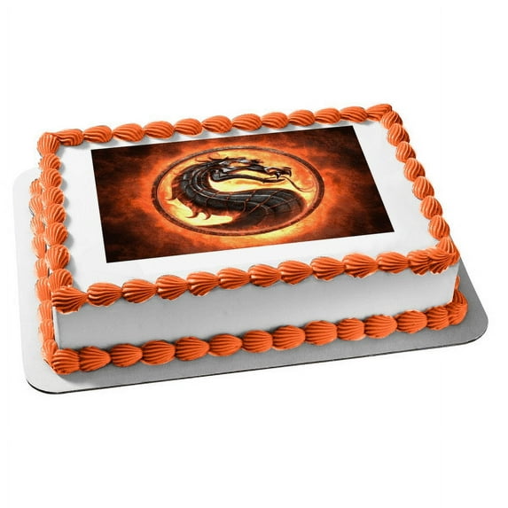 Mortal Kombat Logo Fire Birthday Edible Image Cake Topper For Half Sheet Cake By TNCT