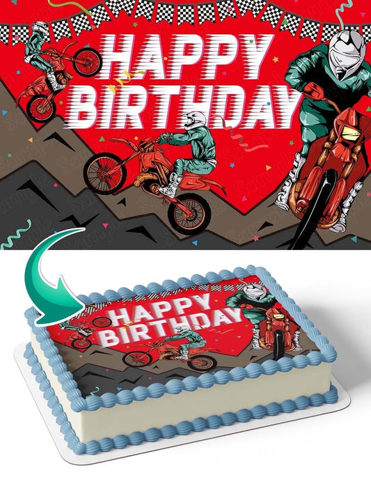 Motorcycle Bike Motocross Mountain Edible Image Icing Cake Topper for Quarter Sheet Cake, by TNCT