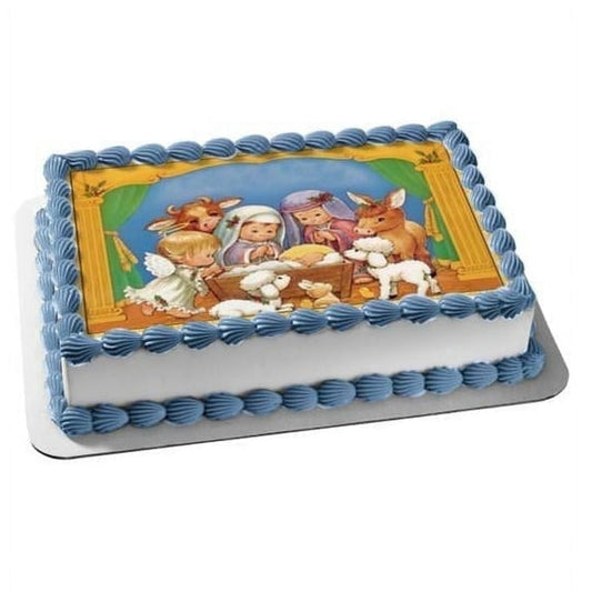 Nativity Christmas Edible Icing Image Cake Topper, by Tnct.