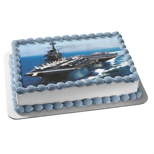 Navy Connie Ship Aircraft Carrier Edible Icing Image Cake Topper, by Tnct.