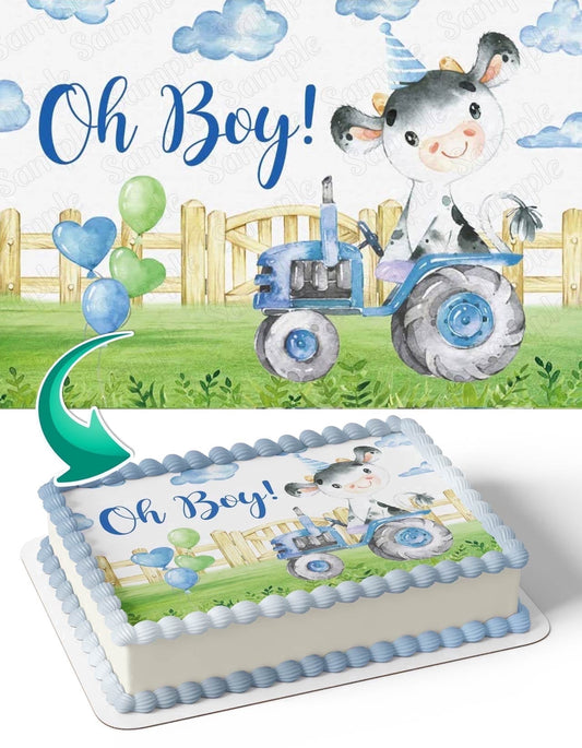 Edible Image Blue Truck Cow Calf Cake Topper, by TNCT