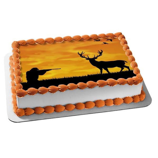 Outdoorsman Hunter Deer Duck Nature Wildlife Silhouette Edible Icing Image Cake Topper, by TNCT