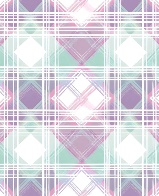 Pastel Purple, Pink & Green Plaid Diamond Pattern Edible Icing Image Cake Topper, by Tnct.