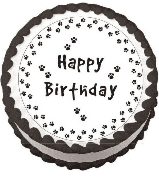Paw Print Happy Birthday Edible Round Frosting Sheet Photo Image Cake Topper