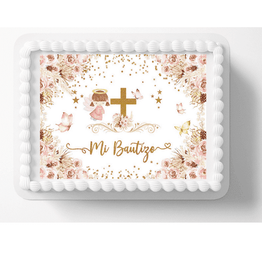 Pink Girl Baptism Mi Bautizo Edible Image Cake Topper For Half Sheet Cake By TNCT