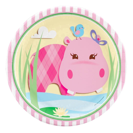 Pink Hippo with Blue Bird Edible Icing Image Cake Topper, by Tnct.