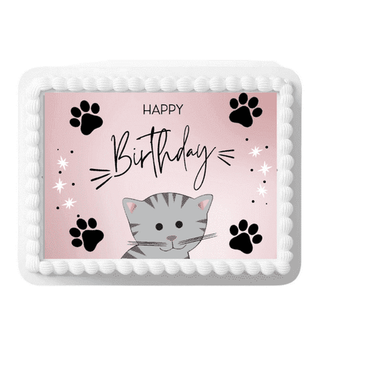 Pink Kitten Birthday Edible Icing Image Cake Topper, by Tnct.