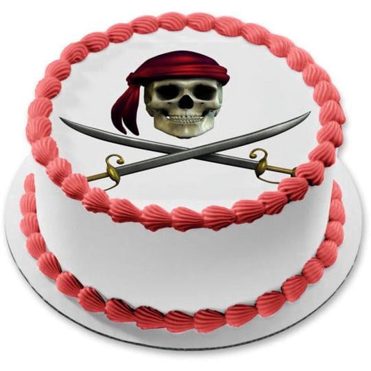 Pirate Skull and Crossed Swords Edible Cake Topper Image ABPID50350