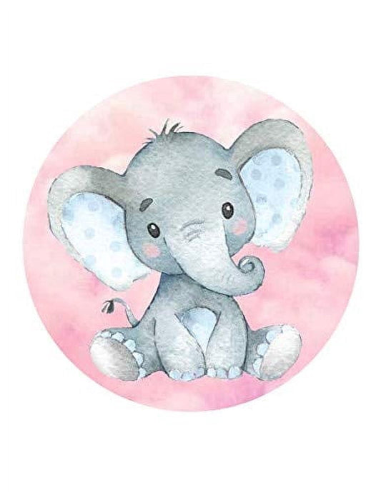 Pre-Cut Round Edible Image Baby Elephant!