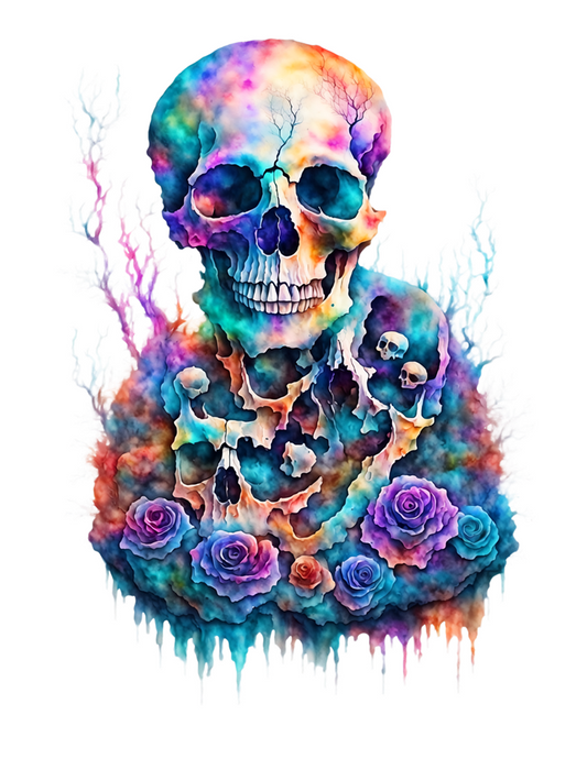 Vibrant Colored Skull & Roses Edible Image Icing Cake Topper for Quarter Sheet Cake, by TNCT