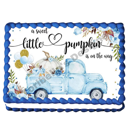 Pumpkin on Way Baby Shower Edible Image Cake, Cupcake & Cookie Topper, by Tnct.