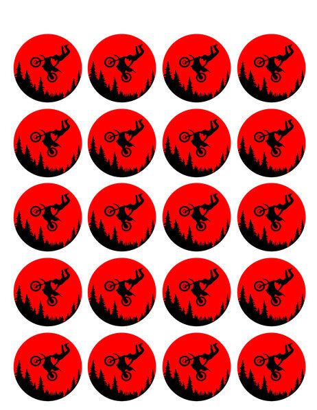3" Pre-Cut Round Dirtbike/Motocross Rider Doing Handstand Driving Silhouette Edible Image Cupake Toppers, by Tnct. (1 Count)