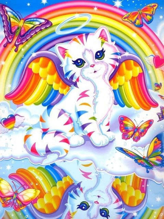 Rainbow Angel Kitten Edible Image Icing Cake Topper for Quarter Sheet Cake, by TNCT