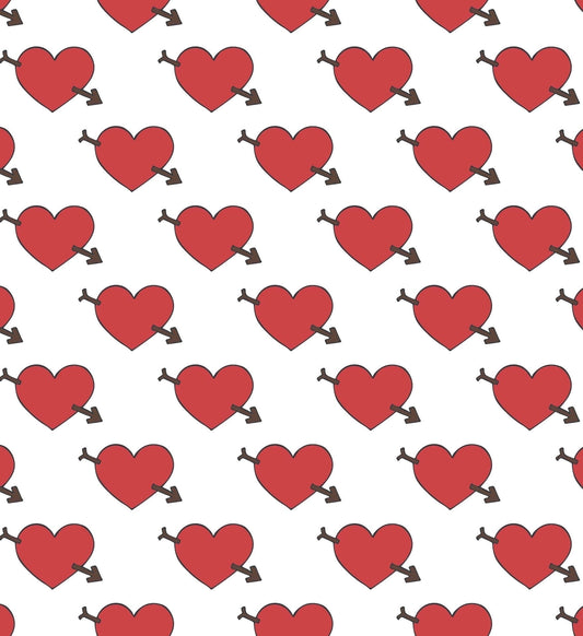 Red Hearts with Arrows Pattern Edible Icing Image Cake Topper, by Tnct.