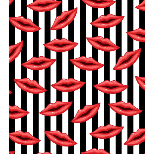 Red Lips with Black & White Stripes Pattern Edible Icing Image Cake Topper, by TNCT