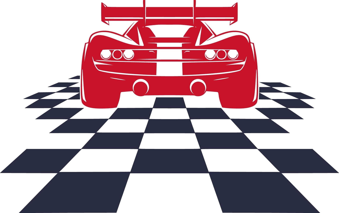 Red Racing Car Driving on Black & White Checkered Race Track Birthday Edible Icing Image Cake Topper, by Tnct.