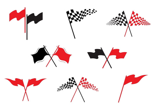 Red, White & Black Checkered & Solid Racing Flags Birthday Theme Edible Icing Image Cake Topper, by Tnct.