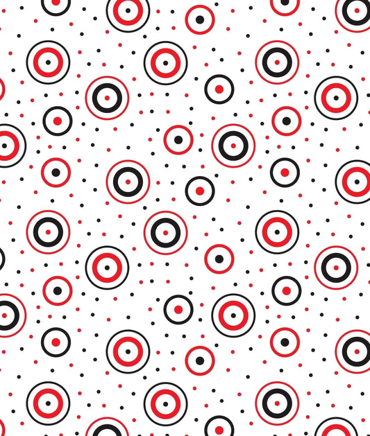 Red, White & Black Outlined Polka Dot Pattern Edible Icing Image Cake Topper, by Tnct.