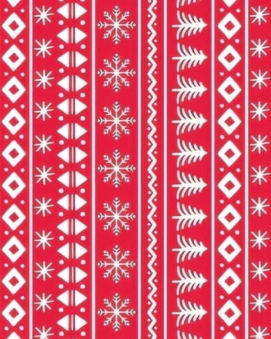 Red & White Christmas Tree, Snowflake, Star Holiday Pattern Edible Icing Image Cake Topper, by Tnct.