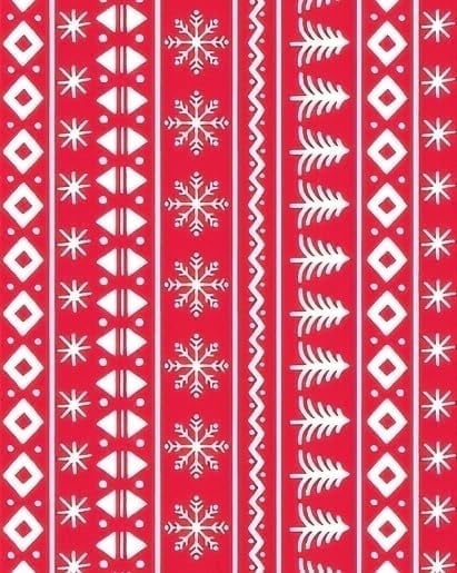 Red & White Christmas Tree, Snowflake, Star Holiday Pattern Edible Icing Image Cake Topper, by Tnct.
