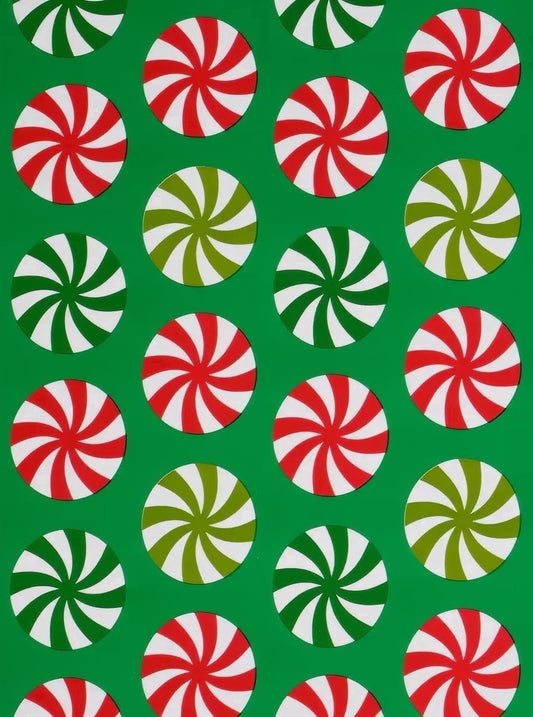 Red, White & Green Peppermint & Spearmint Candy Christmas Pattern Edible Icing Image Cake Topper, by Tnct.