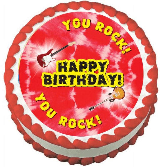 Rock Star Guitar You Rock Edible Frosting Sheet Photo Image Cake Topper - Red