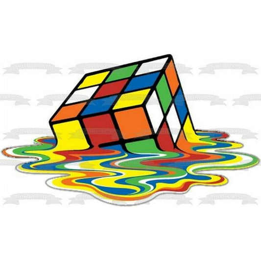 Rubik Cube Melting Birthday Edible Image Cake Topper For Half Sheet Cake By TNCT