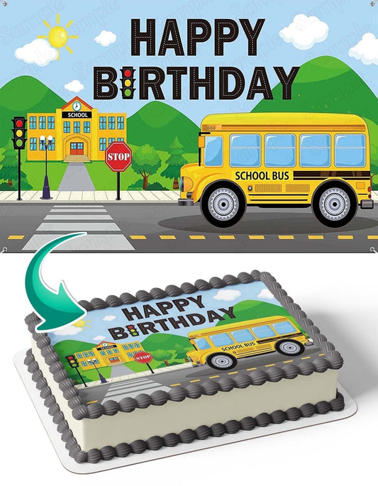 School Bus Back to School EEdible Image Icing Cake Topper for Quarter Sheet Cake, by TNCT