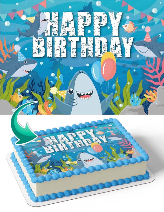 Shark Boy Sea Girl Edible Image Icing Cake Topper for Quarter Sheet Cake, by TNCT