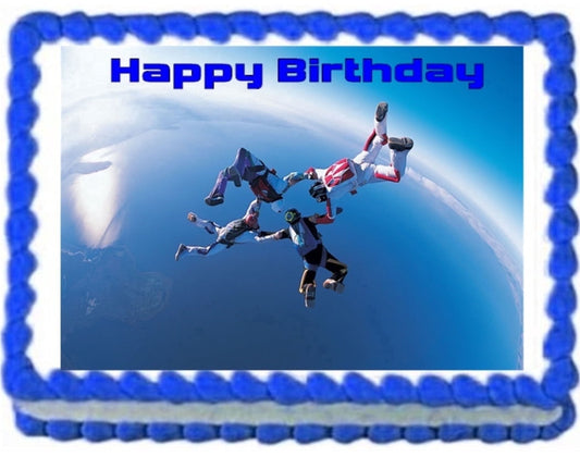 Skydiving Image Happy Birthday Edible Cake Topper Frosting Sheet