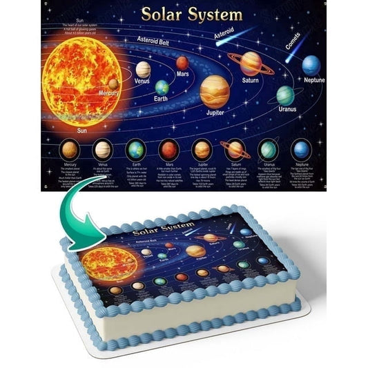 Solar System Birthday Party Edible Icing Image Cake Topper, by Tnct.
