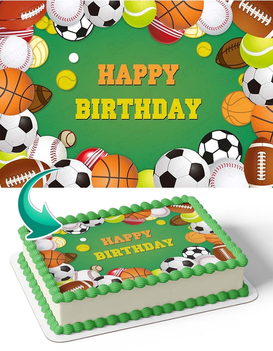 Sports Baseball Football Basketball Fan Edible Image Icing Cake Topper for Quarter Sheet Cake, by TNCT
