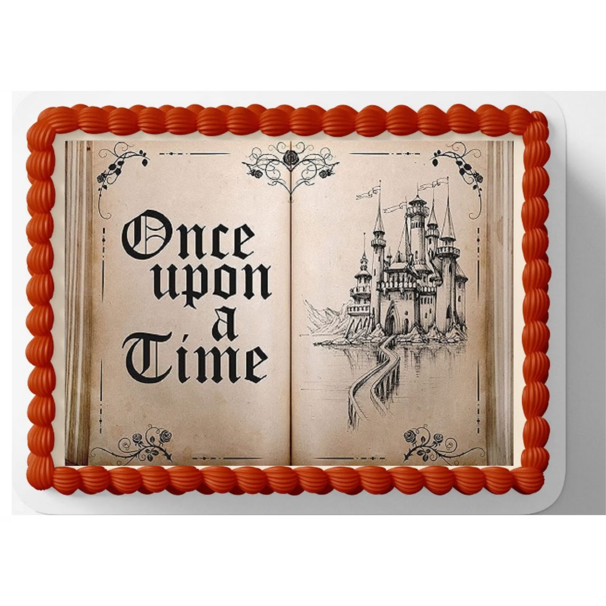 Storybook Wedding Once Upon a Time Edible Image Cake, Cupcake & Cookie Topper, by Tnct.