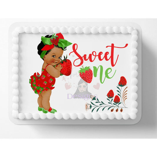 Sweet One Strawberry Baby Shower Edible Image Cake, Cupcake & Cookie Topper, by Tnct.
