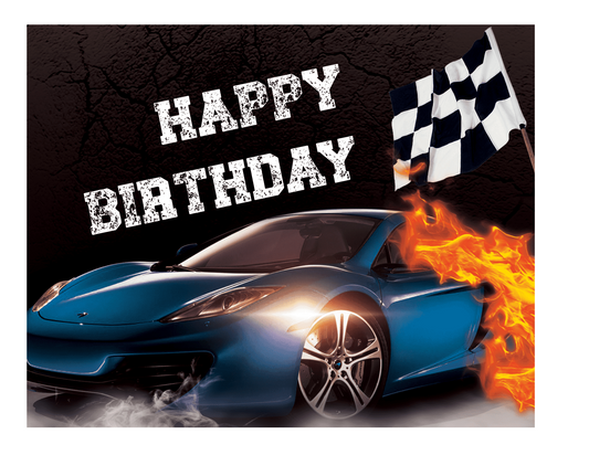 Birthday Race Car Edible Image Icing Cake Topper for Quarter Sheet Cake, by Tnct.