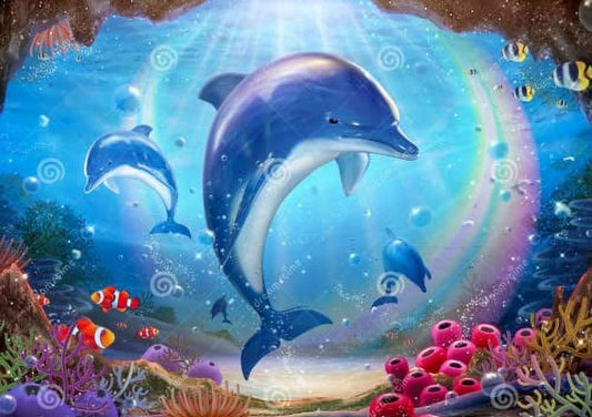 Dolphins in Sea Edible Image Icing Cake Topper for Quarter Sheet Cake, by TNCT