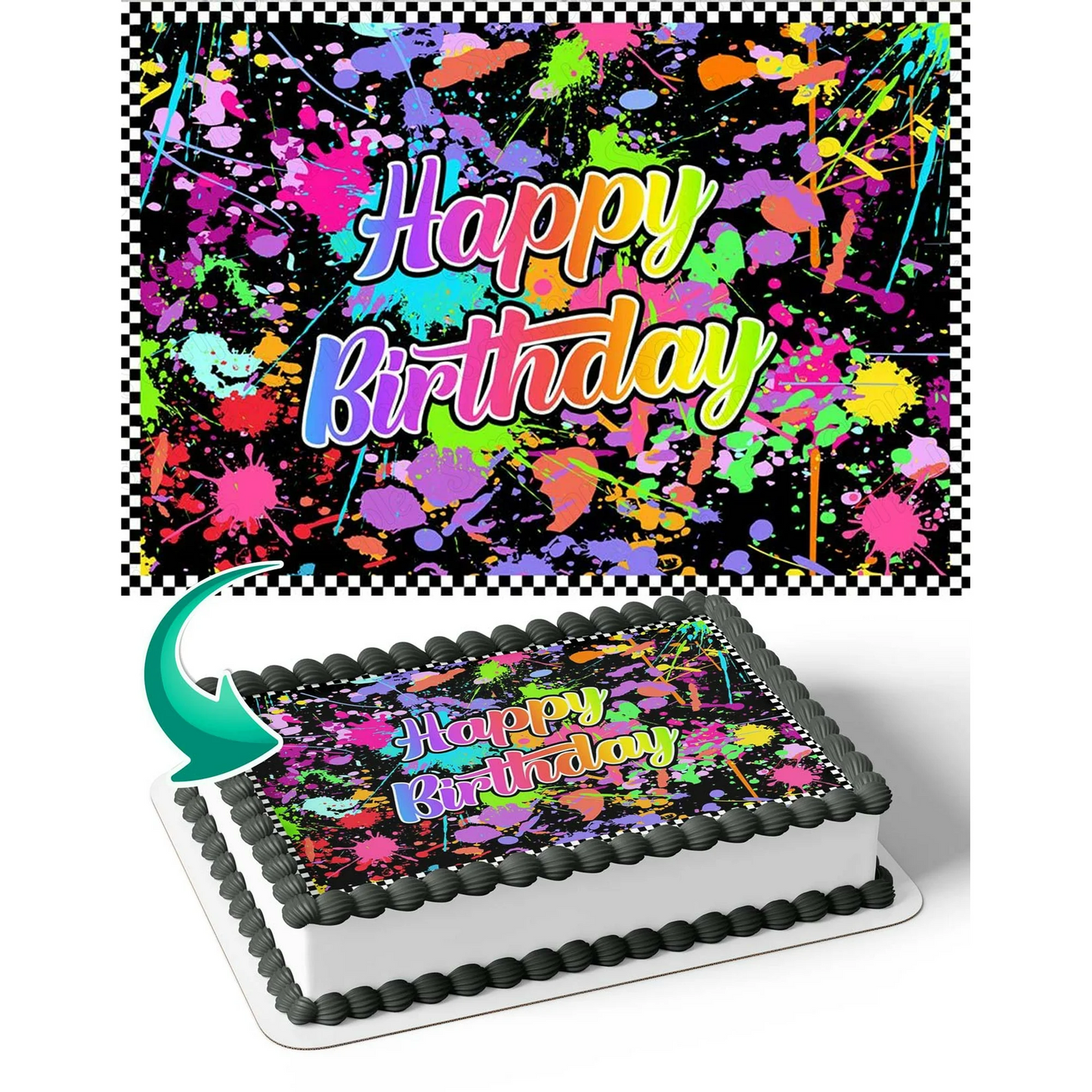 Happy Birthday Splash Paint Edible Icing Image Cake Topper, by Tnct.